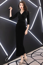 Elegant Mermaid Tea Length Wedding Party Dress, Velvet Burgundy Party Dress