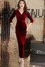 Elegant Mermaid Tea Length Wedding Party Dress, Velvet Burgundy Party Dress