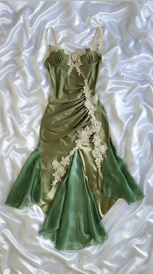 Elegant Navy Blue Spaghetti Straps Mermaid Satin Appliques Prom Dress Party Dress