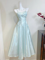 Elegant Mint Green A-Line Strappy Satin Prom Dress Evening Dress