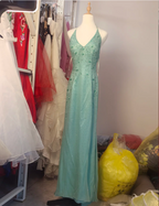 Elegant Mint Green Fitted Beaded Halter Neck Backless Long Prom Dress Evening Dress