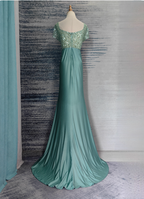 Elegant Mint Green Mermaid Sequin Satin Train Prom Dress Evening Dress