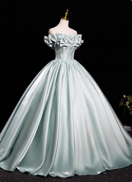 Elegant Mint Light Green Off-The-Shoulder Satin Ball Gown Evening Dress Sweet 16 Dress Secondary image