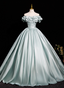 Elegant Mint Light Green Off-The-Shoulder Satin Ball Gown Evening Dress Sweet 16 Dress