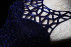 Elegant Navy Blue Sleeveless Cutout Halter Mermaid Bead Embroidered Lace Prom Dress Evening Dress