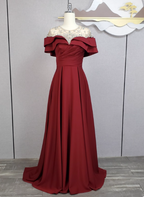 Elegant Navy Blue Train Beaded Satin Prom Dress Evening Dress