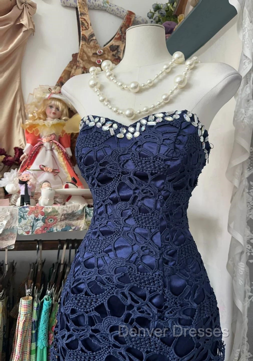 Elegant Navy Mermaid Strapless Prom Dress Backless Chiffon Birthday Evening Dress Secondary image