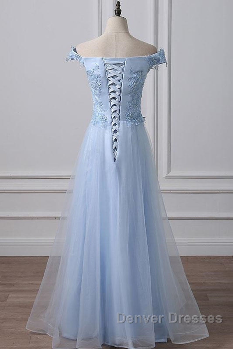 Elegant Off Shoulder Long Sky Blue Lace Prom Dress, Off Shoulder Sky Blue Formal Dress, Sky Blue Lace Evening Dress Secondary image
