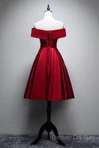Elegant Off Shoulder Satin Knee Length Bridesmaid Dress