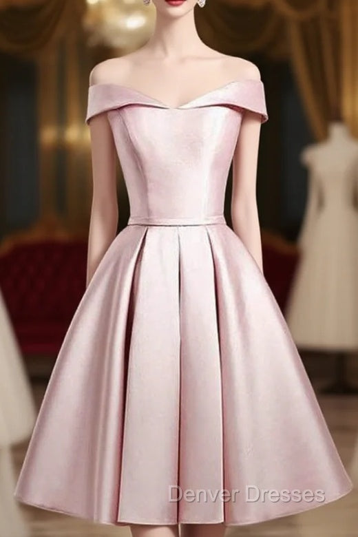 Elegant Off-Shoulder Satin Short/Mini Homecoming Dress Main image