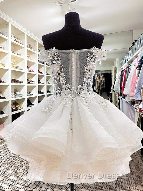 Elegant Off The Shoulder Applique A-Line Organza White Homecoming Dress Online, Secondary image