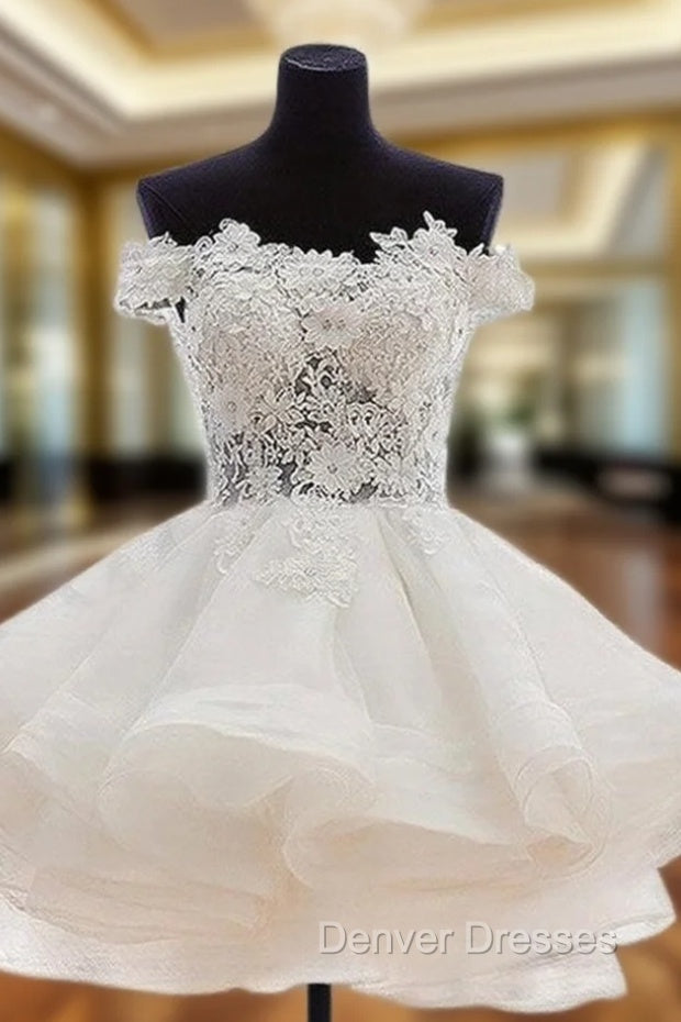 Elegant Off The Shoulder Applique A-Line Organza White Homecoming Dress Online,