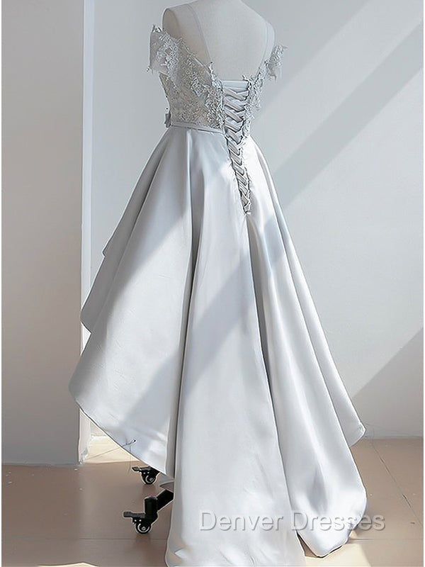 Elegant Off The Shoulder Applique Satin White Homecoming Dress Online,