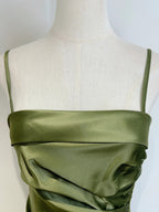 Elegant Olive Green Mermaid Ruffle Spaghetti Strap Satin Prom Dress Evening Dress