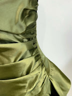Elegant Olive Green Mermaid Ruffle Spaghetti Strap Satin Prom Dress Evening Dress
