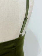 Elegant Olive Green Mermaid Ruffle Spaghetti Strap Satin Prom Dress Evening Dress