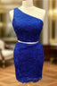 Elegant One Shoulder Homecoming Dress Two Piece Prom Short Dress