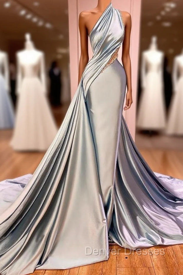 Elegant One Shoulder Long Mermaid Evening Dress Ruffles Online Main image