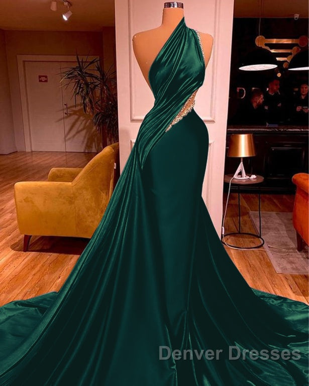 Elegant One Shoulder Mermaid Prom Dress Long Pleated with Beads Secondary image