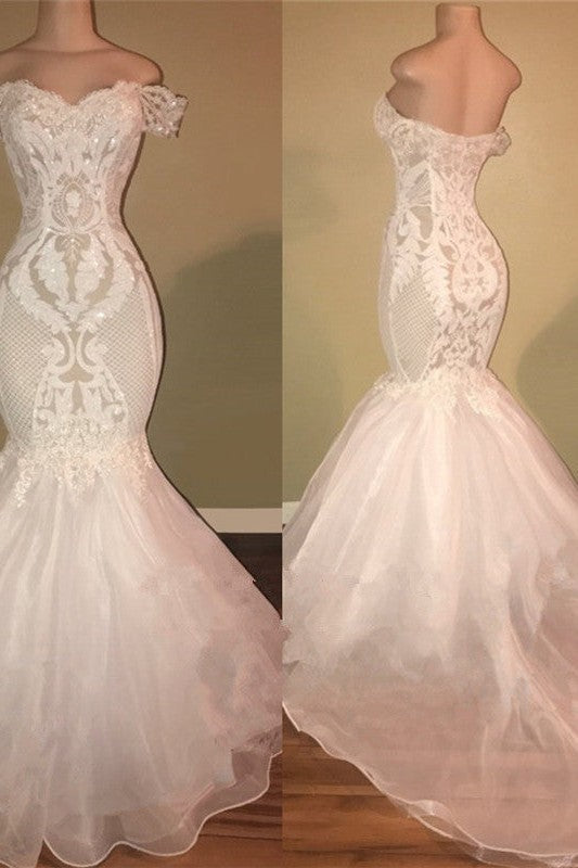 Elegant Organza Off-The-Shoulder Mermaid Wedding Dress Sequins Long Lace Secondary image