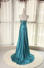 Elegant Peacock Blue Sweetheart Neck Embroidered Satin High-Low Hem Prom Dress Evening Dress