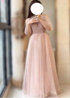 Elegant Pink A-Line Halter Tulle Long Prom Dress Evening Dress