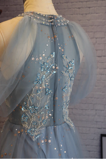 Elegant Pink A-Line Halter Tulle Long Prom Dress Evening Dress