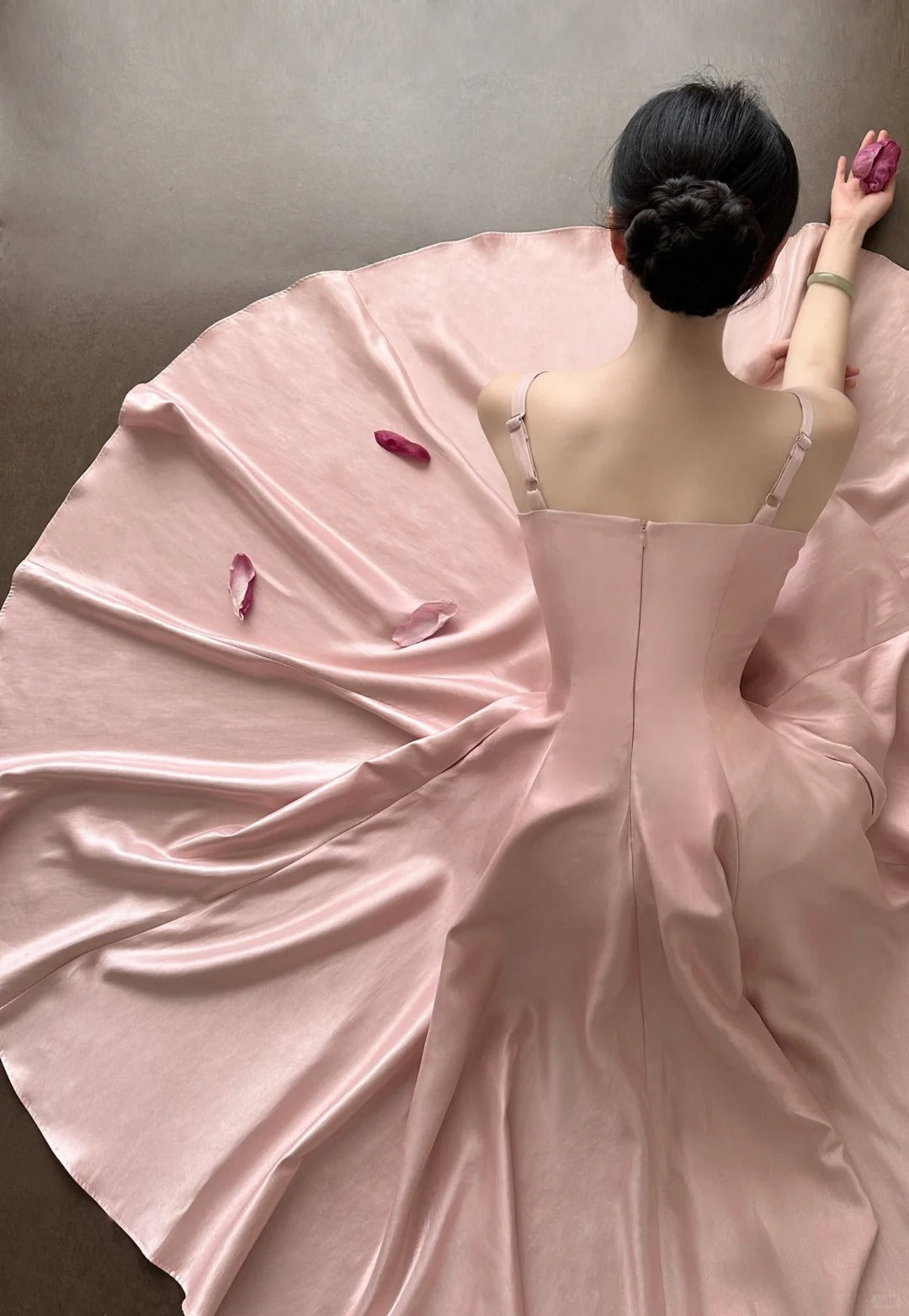 Elegant Pink A-Line Square Neck Strap Satin Long Prom Dress Evening Dress Main image