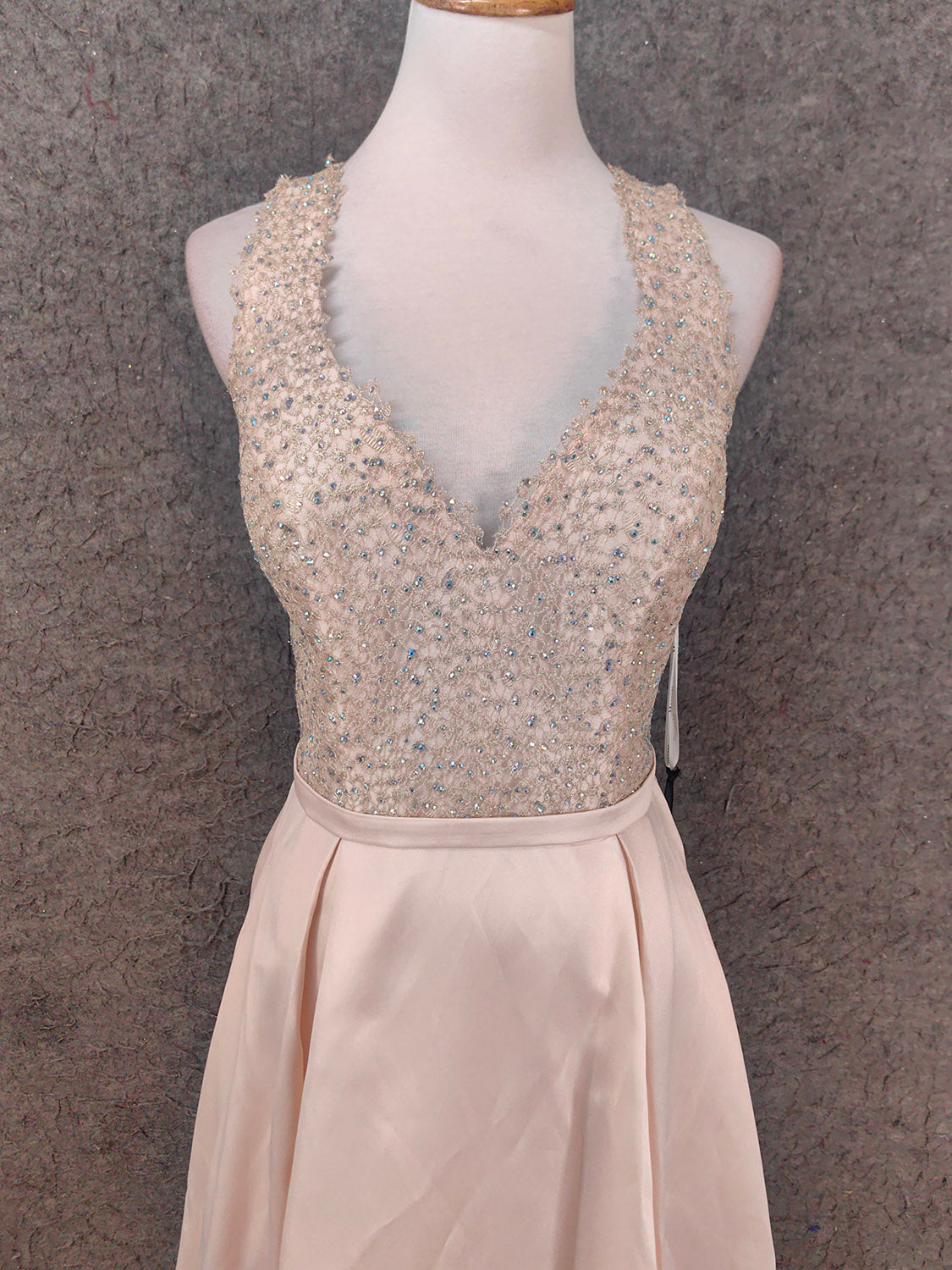 Elegant Pink Halter Neck V-Neck Rhinestone Lace Satin Long Prom Dress Evening Dress Secondary image