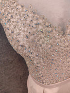 Elegant Pink Halter Neck V-Neck Rhinestone Lace Satin Long Prom Dress Evening Dress