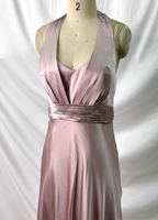 Elegant Pink Halter Neck V-Neck Slim-Fit Satin Long Prom Dress Evening Dress