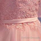 Elegant Pink Lace Appliques Off The Shoulder Tulle Bridesmaid Dress Short