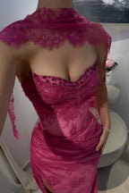 Elegant Pink Lace Mermaid Prom Dress Long Evening Party Dress With Slit,