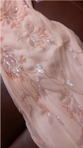 Elegant Pink Mermaid Draped Collar Leaf Sequin Beaded Chiffon Long Prom Dress Evening Dress