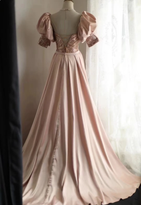 Elegant Pink Mermaid Sequined Prom Dress Evening Dress