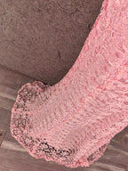 Elegant Pink Mermaid Short Sleeve Crew Neck Cutout Lace Long Prom Dress Evening Dress