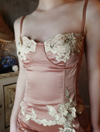 Elegant Pink Mermaid Spaghetti Strap Lace Embroidered Satin Prom Dress Evening Dress