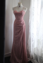 Elegant Pink Mermaid Spaghetti Strap Sequined Long Prom Dress Evening Dress
