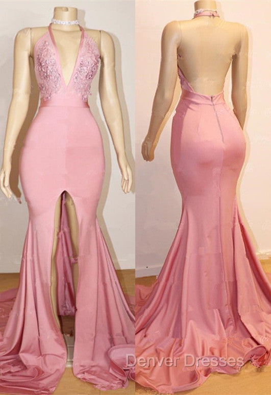 Elegant Pink Prom Party Gowns| Backless Lace Evening Gown With Slit Secondary image
