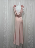 Elegant Pink Sleeveless 3D Floral Crew Neck Satin Long Prom Dress Evening Dress