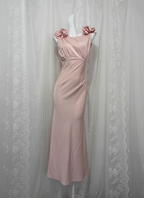 Elegant Pink Sleeveless 3D Floral Crew Neck Satin Long Prom Dress Evening Dress