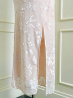 Elegant Pink Slim Halter Neck Jacquard Slit Long Prom Dress Evening Dress