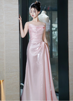Elegant Pink Strapless Ruffled Satin Long Prom Dress Evening Dress Bridesmaid Dress