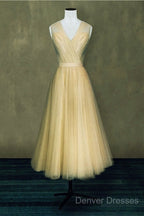 Elegant Pleated Tulle Midi Prom Party Dress