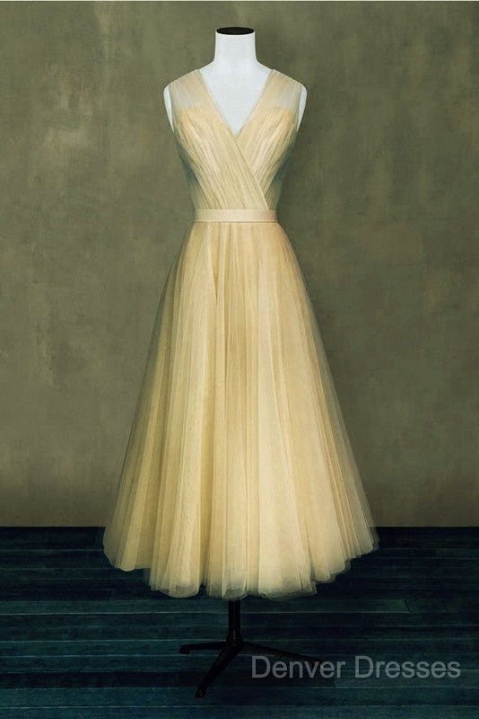 Elegant Pleated Tulle Midi Prom Party Dress