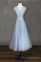 Elegant Pleated Tulle Midi Prom Party Dress