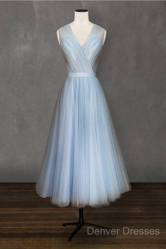 Elegant Pleated Tulle Midi Prom Party Dress