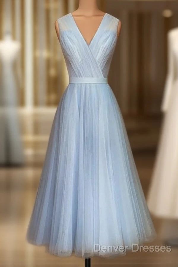 Elegant Pleated Tulle Midi Prom Party Dress Main image