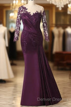 Elegant Plus Size Mermaid Long Sleeves Floor-Length Prom Dress With Lace Appliques
