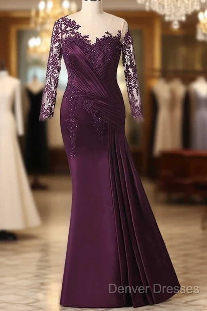Elegant Plus Size Mermaid Long Sleeves Floor-Length Prom Dress With Lace Appliques